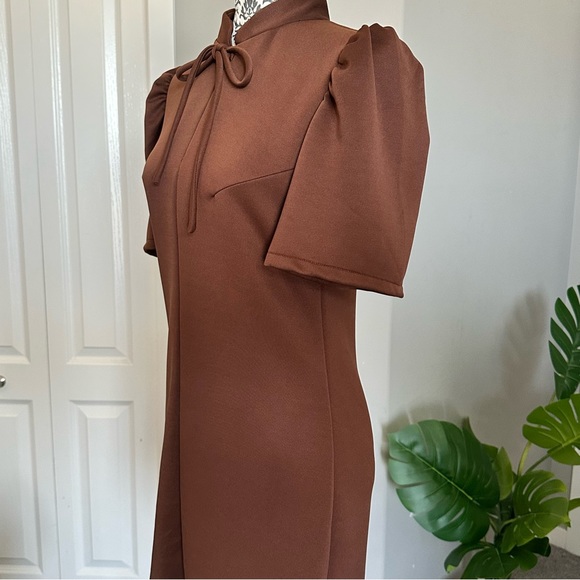 Brown Midi Chinese Collar Dress - Picture 4 of 4